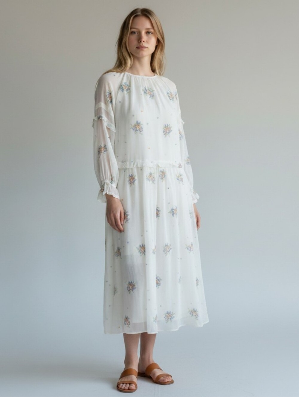 ASOS Lost Ink midi dress ruffle sleeve detail and‎ floral embroidery size 12 NWT